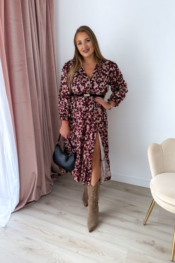 PREORDER Sukienka midi plus size bordowa w kwiatki Still (dostawa 7-8.10.) 2