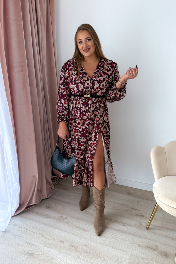 PREORDER Sukienka midi plus size bordowa w kwiatki Still (dostawa 7-8.10.)