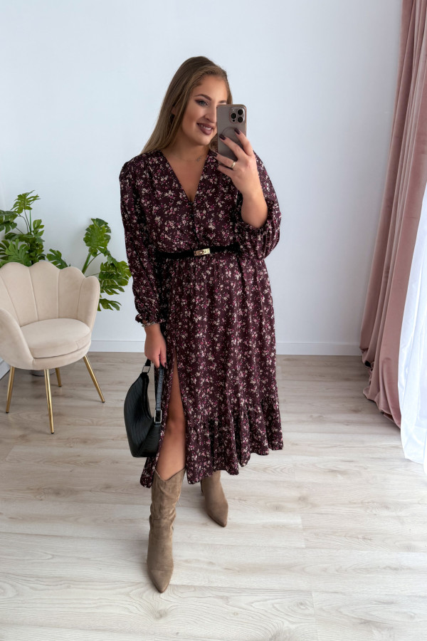 Sukienka midi plus size czekoladowa w kwiatki Missouri 1