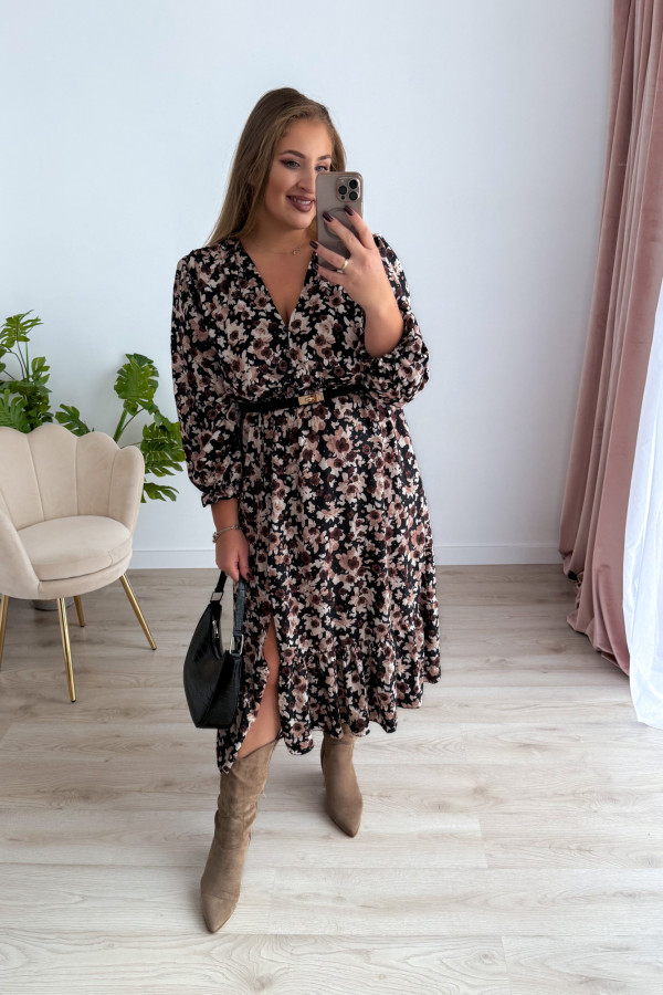 PREORDER Sukienka midi plus size czarna w kwiatki Still (dostawa 7-8.10.) 2