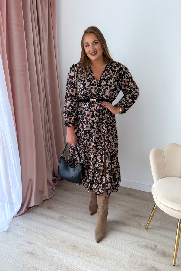 PREORDER Sukienka midi plus size czarna w kwiatki Still (dostawa 7-8.10.)