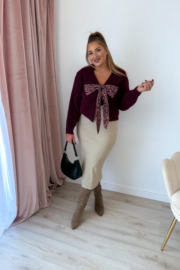 Sweter z panterkową kokardą Wild - śliwka 1