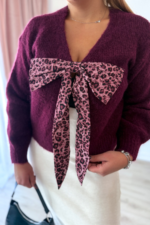 Sweter z panterkową kokardą Wild - śliwka 6