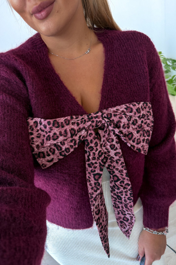 Sweter z panterkową kokardą Wild - śliwka 7
