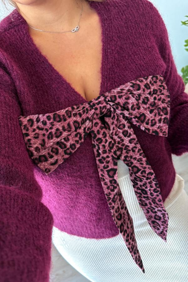 Sweter z panterkową kokardą Wild - śliwka 12