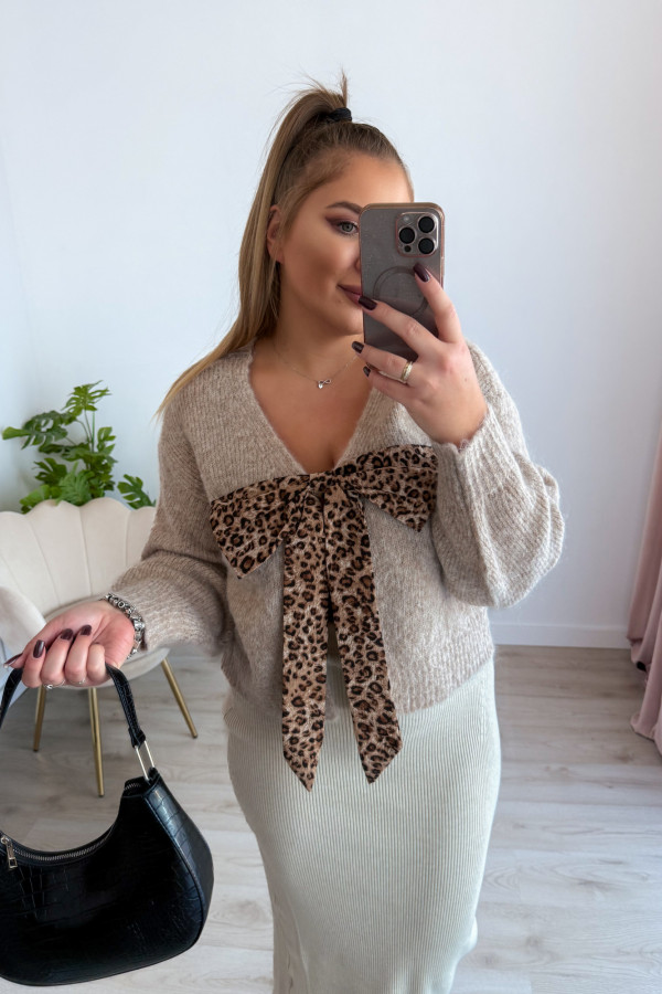 Sweter z panterkową kokardą Wild - beż 2