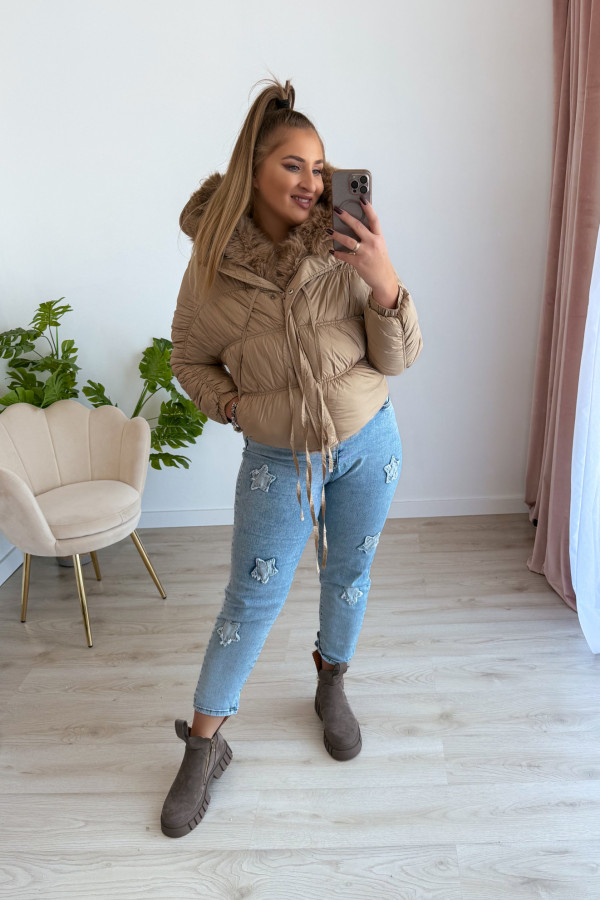 Beżowa kurtka zimowa z sztucznym futerkiem Fluffy 8