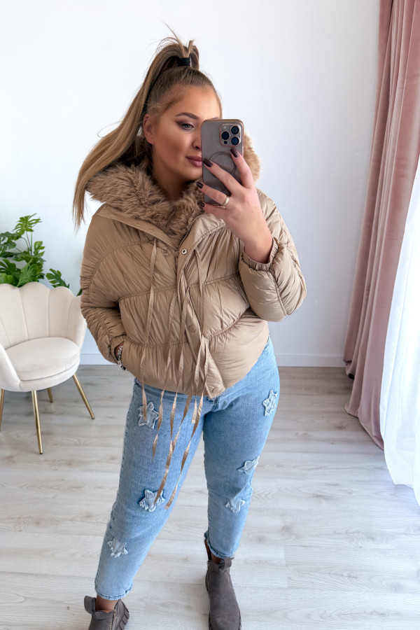 Beżowa kurtka zimowa z sztucznym futerkiem Fluffy 9