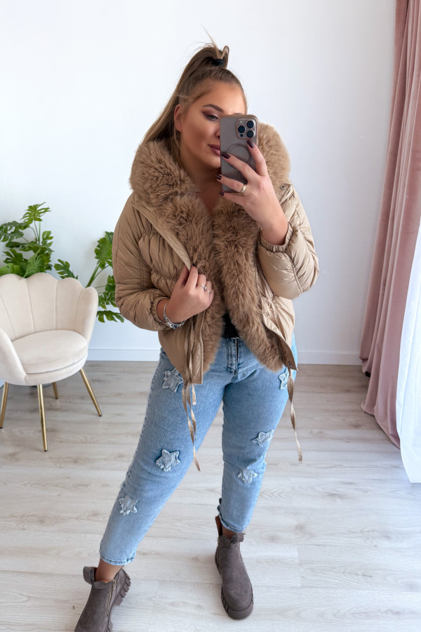 Beżowa kurtka zimowa z sztucznym futerkiem Fluffy 13