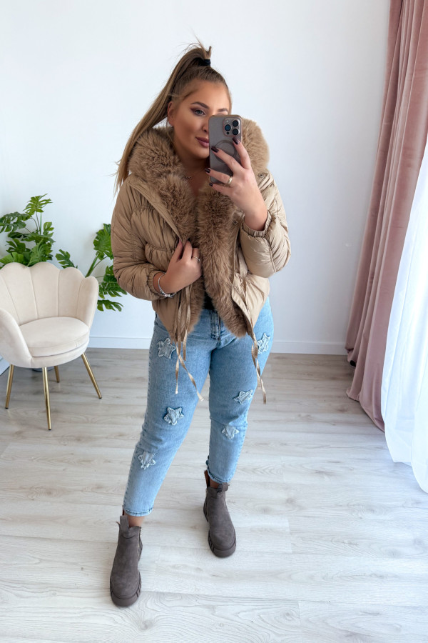 Beżowa kurtka zimowa z sztucznym futerkiem Fluffy 14