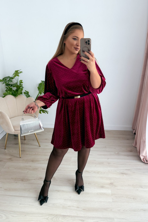 Sukienka welurowa o trapezowym kroju z diamencikami Apolonia - bordo 10