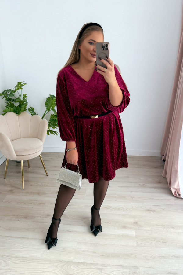 Sukienka welurowa o trapezowym kroju z diamencikami Apolonia - bordo 12