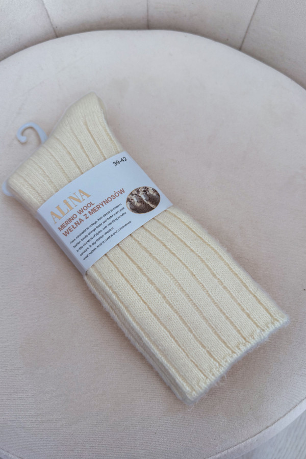 Skarpety w prążki wełna MERINO - ecru 1