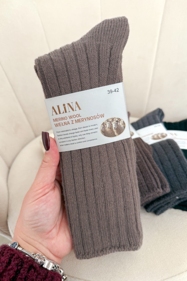 Skarpety w prążki wełna MERINO - fango 1