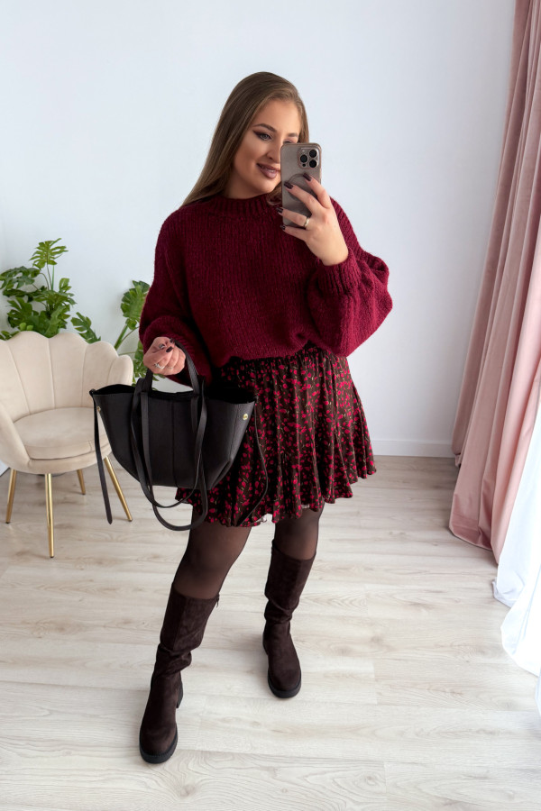Sweter oversize z wełną i szerokimi rękawami Pippi - bordo 1