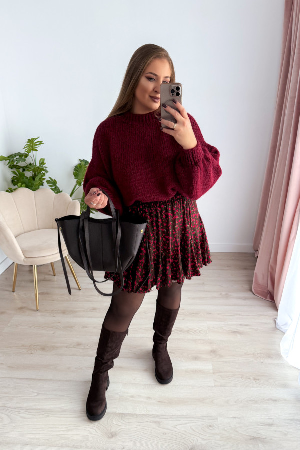 Sweter oversize z wełną i szerokimi rękawami Pippi - bordo 2