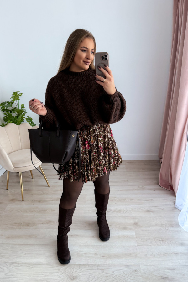 Sweter oversize z wełną i szerokimi rękawami Pippi - czekolada 1