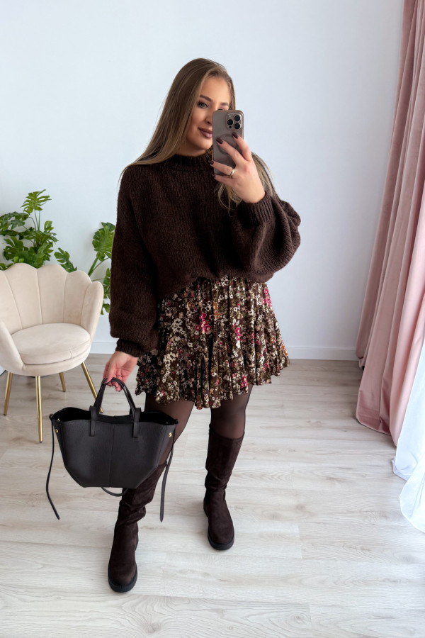 Sweter oversize z wełną i szerokimi rękawami Pippi - czekolada 2