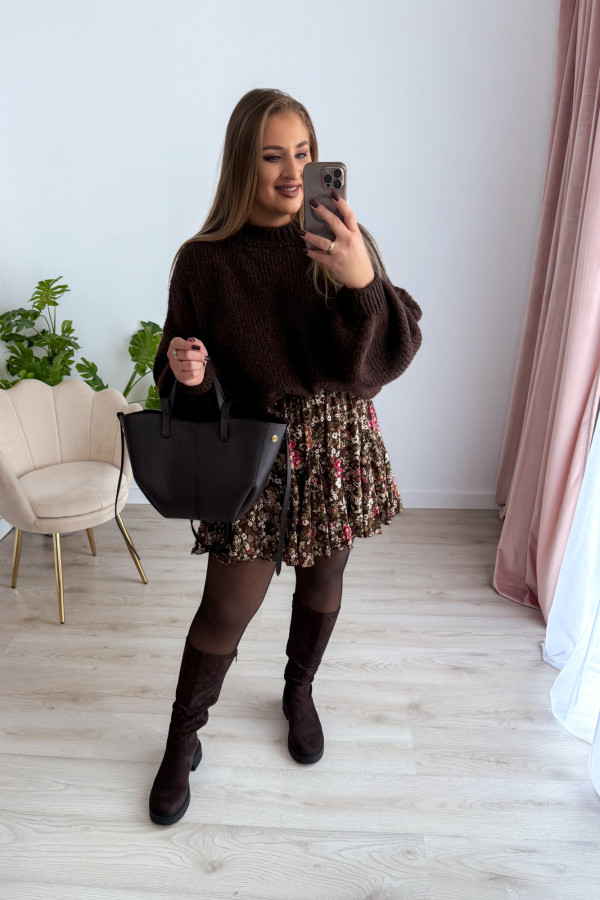 Sweter oversize z wełną i szerokimi rękawami Pippi - czekolada 3