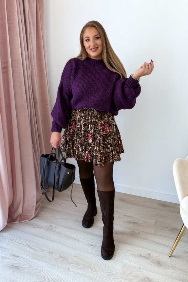 Sweter oversize z wełną i szerokimi rękawami Pippi - śliwka 2