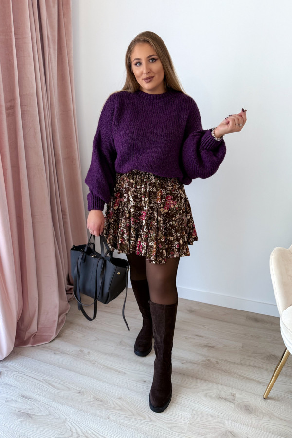 Sweter oversize z wełną i szerokimi rękawami Pippi - śliwka 3