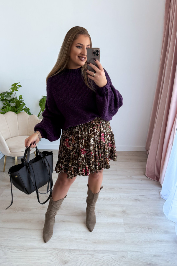 Sweter oversize z wełną i szerokimi rękawami Pippi - śliwka 7