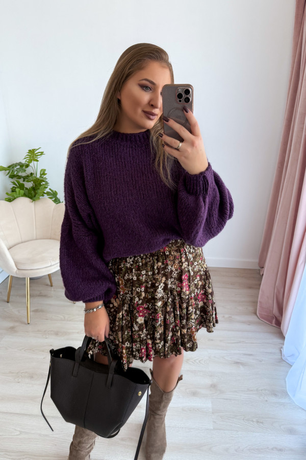 Sweter oversize z wełną i szerokimi rękawami Pippi - śliwka 9