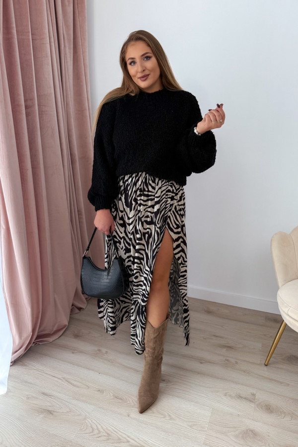 Spódnica maxi z falbaną czarno-biała zebra Mira 1