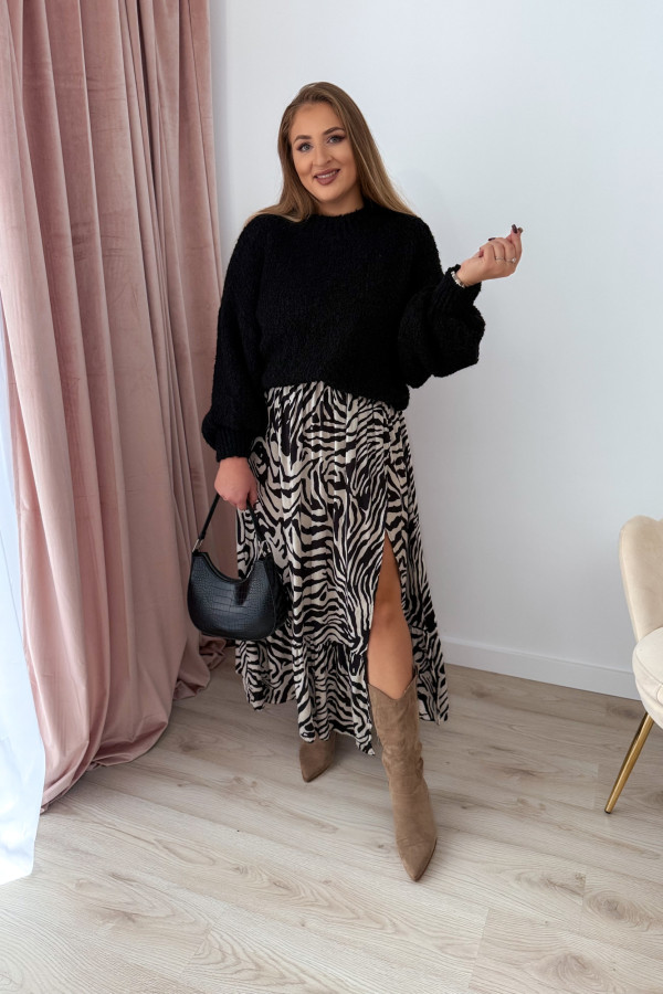 Spódnica maxi z falbaną czarno-biała zebra Mira 2
