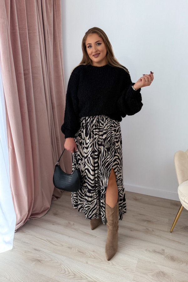 Spódnica maxi z falbaną czarno-biała zebra Mira