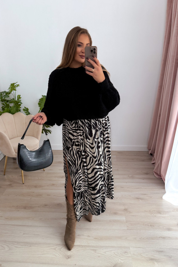 Spódnica maxi z falbaną czarno-biała zebra Mira 5