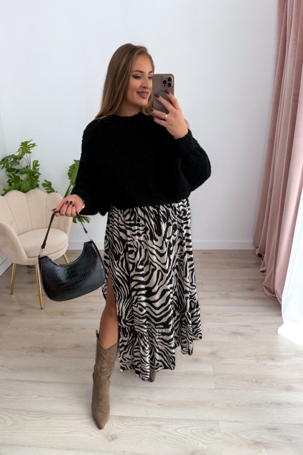 Spódnica maxi z falbaną czarno-biała zebra Mira 6