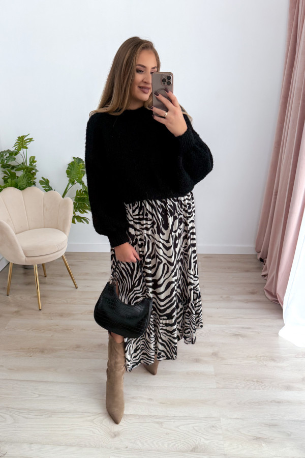 Spódnica maxi z falbaną czarno-biała zebra Mira 7