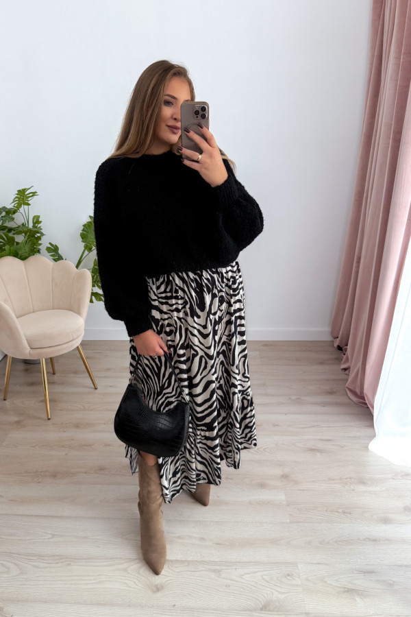 Spódnica maxi z falbaną czarno-biała zebra Mira 8