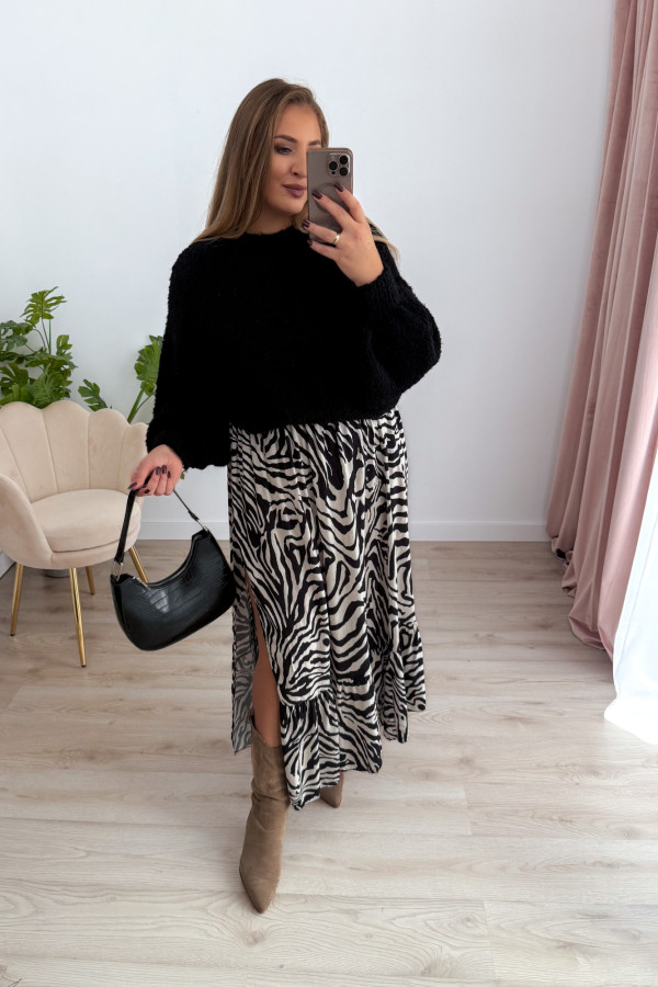 Spódnica maxi z falbaną czarno-biała zebra Mira 9