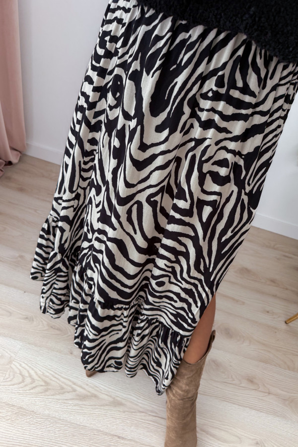 Spódnica maxi z falbaną czarno-biała zebra Mira 10