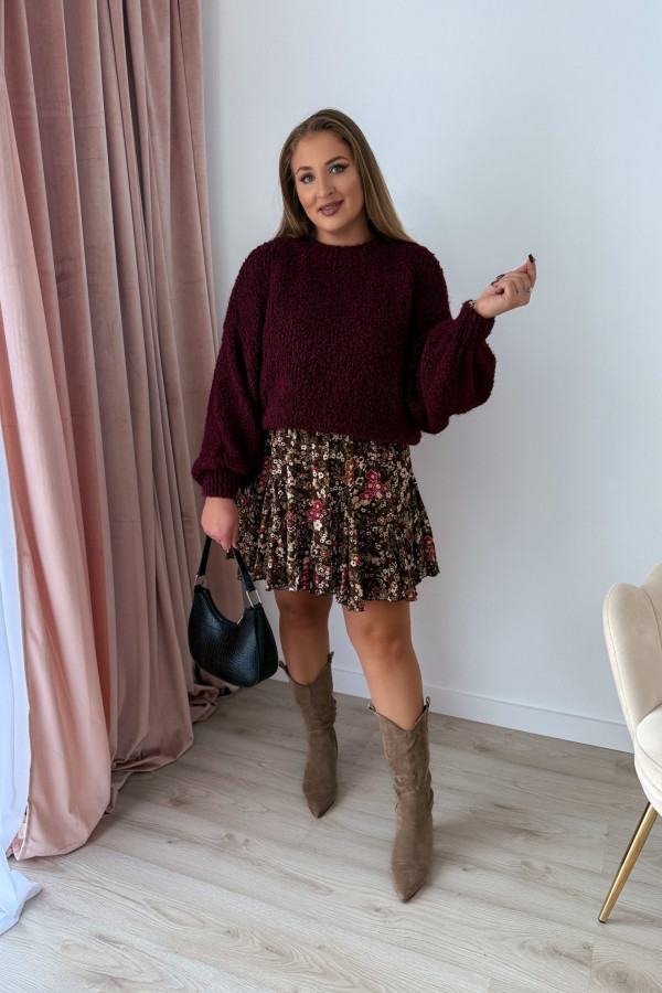 Sweter bukla oversize ze ściągaczem przy rękawie Everly - bordo 1