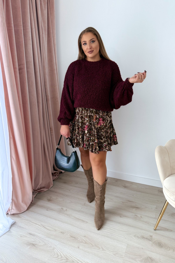 Sweter bukla oversize ze ściągaczem przy rękawie Everly - bordo 3