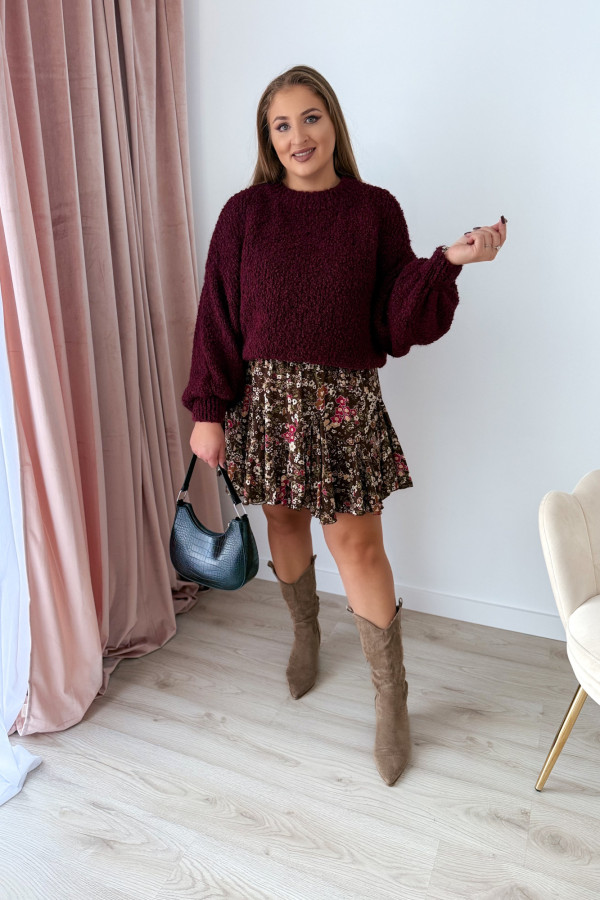 Sweter bukla oversize ze ściągaczem przy rękawie Everly - bordo 4