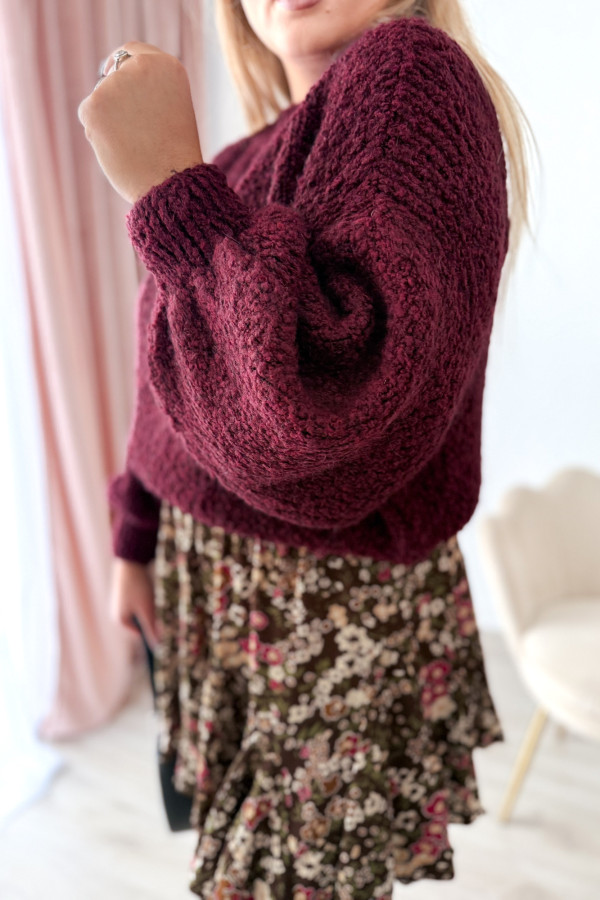 Sweter bukla oversize ze ściągaczem przy rękawie Everly - bordo 5