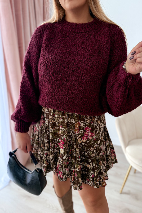 Sweter bukla oversize ze ściągaczem przy rękawie Everly - bordo 6