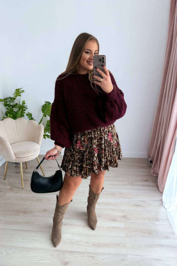 Sweter bukla oversize ze ściągaczem przy rękawie Everly - bordo 7