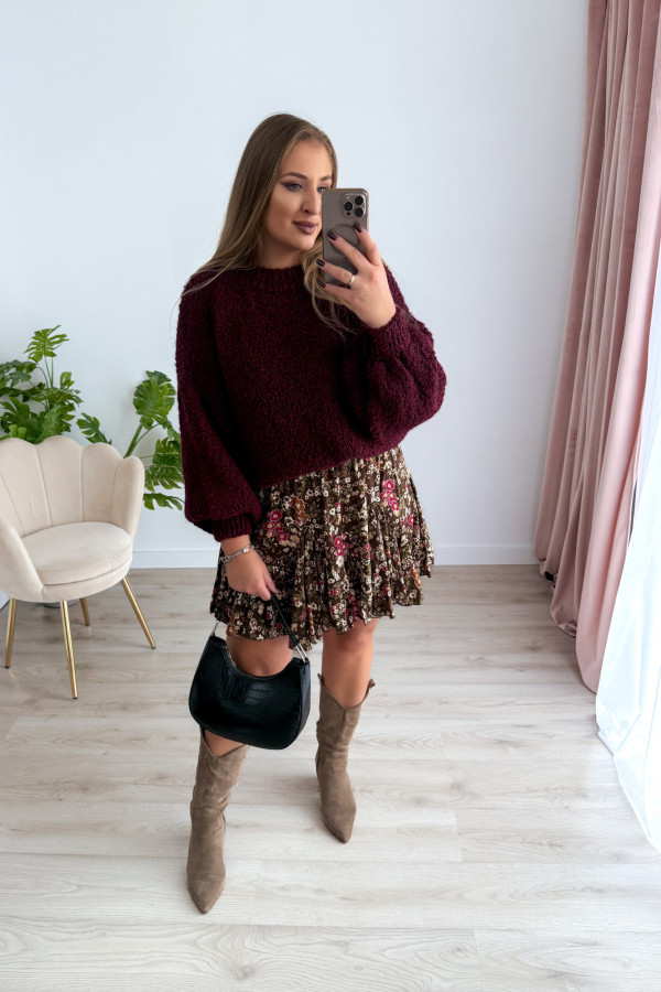 Sweter bukla oversize ze ściągaczem przy rękawie Everly - bordo 8