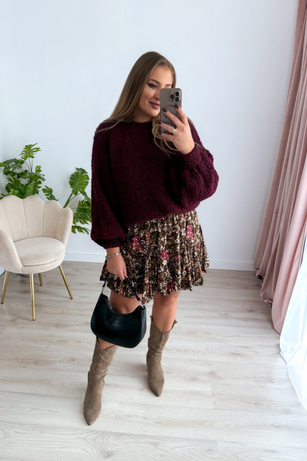 Sweter bukla oversize ze ściągaczem przy rękawie Everly - bordo 10