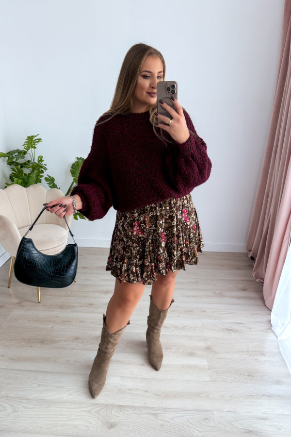 Sweter bukla oversize ze ściągaczem przy rękawie Everly - bordo 11
