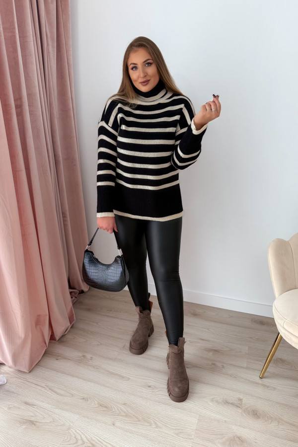 Oversizowy golf w paski Louise - czarny 1