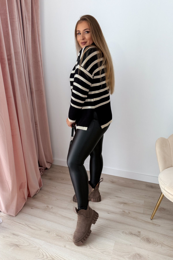 Oversizowy golf w paski Louise - czarny 2