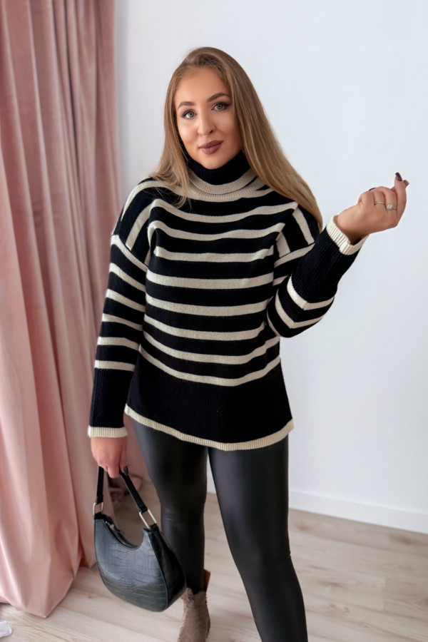 Oversizowy golf w paski Louise - czarny 6