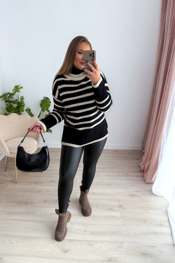 Oversizowy golf w paski Louise - czarny 9