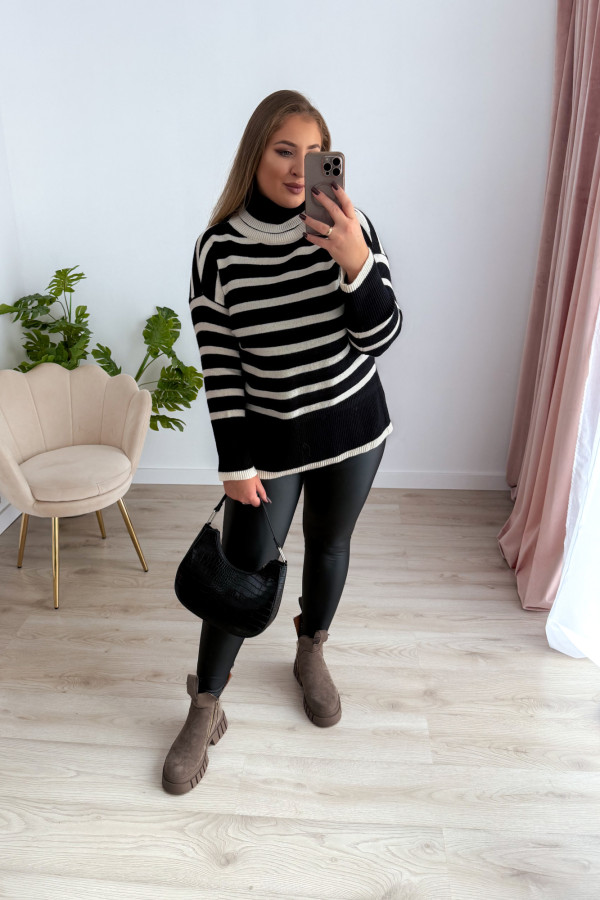 Oversizowy golf w paski Louise - czarny 14